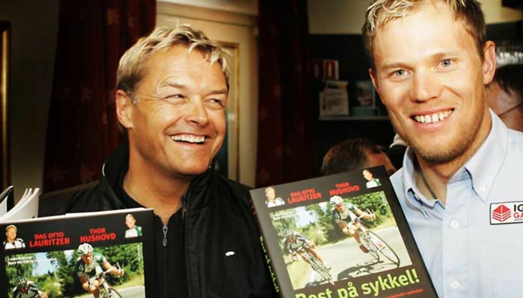 Thor Hushovd er hjemme før oppkjøringen mot Giro de Italia, og lanserte bok sammen med Dag Otto Lauritzen i dag. Foto: SCANPIX/Knut Falch Thor Hushovd er hjemme før oppkjøringen mot Giro de Italia, og lanserte bok sammen med Dag Otto Lauritzen i dag. Foto: SCANPIX/Knut Falch