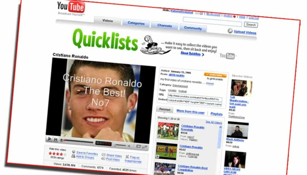 <strong><b>POPULÆR VIDEO:</strong></b> Sånn starter Cristiano Ronaldo-videoen som den norske 18-åringen girl4ronaldo la ut i januar i fjor. Legg merke til tallet for antall visninger (nede til venstre). Faksimile: YouTube <strong><b>POPULÆR VIDEO:</strong></b> Sånn starter Cristiano Ronaldo-videoen som den norske 18-åringen girl4ronaldo la ut i januar i fjor. Legg merke til tallet for antall visninger (nede til venstre). Faksimile: YouTube