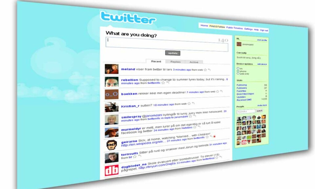 MIKROBLOGGING MED MERE: Twitter vokser kraftig blant norske nettnerder. Kommer massene etter, slik de gjorde med Facebook? MIKROBLOGGING MED MERE: Twitter vokser kraftig blant norske nettnerder. Kommer massene etter, slik de gjorde med Facebook?