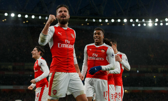 ARSENAL-JUBEL: Olivier Giroud slipper jubelen løs etter kunstscoringen. Foto: Ben Queenborough/BPI/REX/Shutterstock/NTB Scanpix ARSENAL-JUBEL: Olivier Giroud slipper jubelen løs etter kunstscoringen. Foto: Ben Queenborough/BPI/REX/Shutterstock/NTB Scanpix