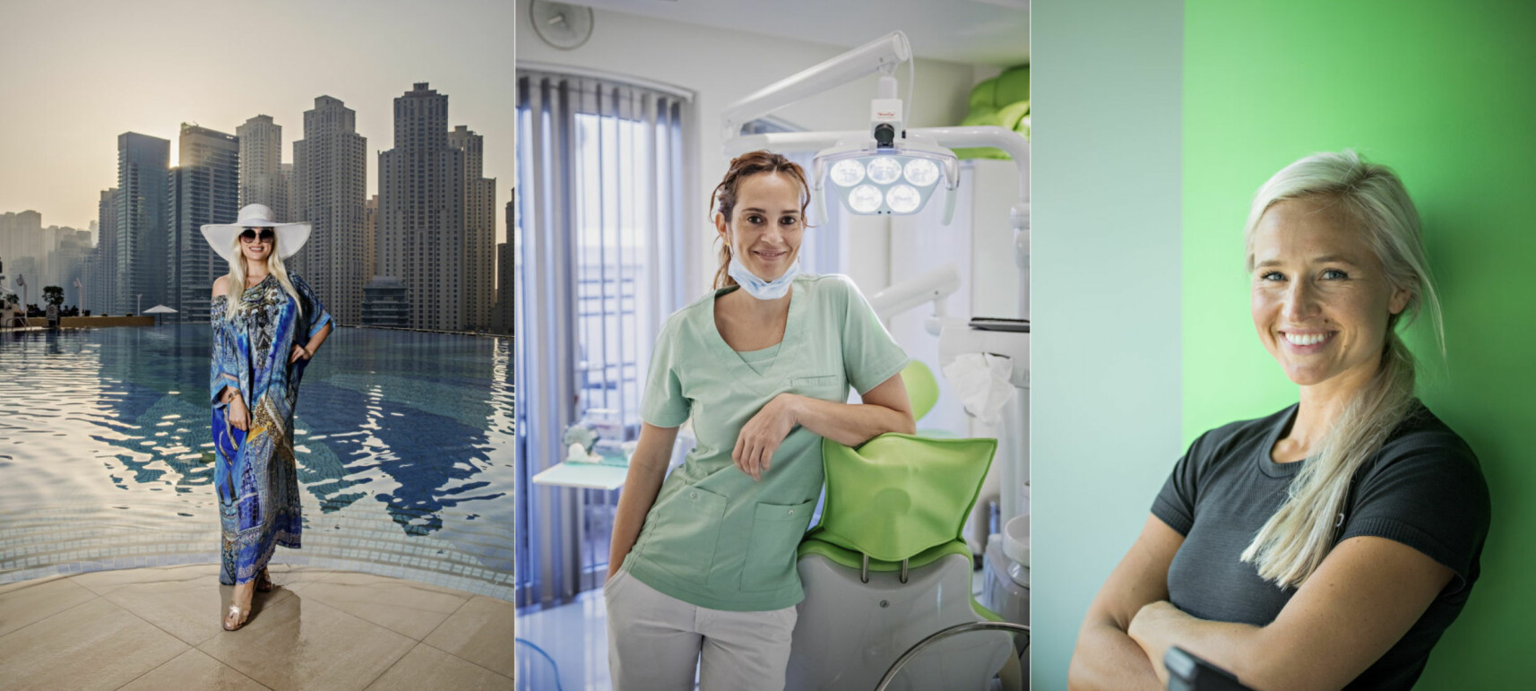 LUKSUS: Den ene selger eiendommer til flere millioner, den andre eier sin egen tann- og kosmetisk kirurgiklinikk, mens den tredje driver et eksklusivt treningsstudio og har flere tusen følgere på Instagram. Slik er livet i Dubai for Annette Rian Skjølberg, Kathrin Tynnes Trelles og Inger Houghton. Foto: Jørn H. Moen LUKSUS: Den ene selger eiendommer til flere millioner, den andre eier sin egen tann- og kosmetisk kirurgiklinikk, mens den tredje driver et eksklusivt treningsstudio og har flere tusen følgere på Instagram. Slik er livet i Dubai for Annette Rian Skjølberg, Kathrin Tynnes Trelles og Inger Houghton. Foto: Jørn H. Moen