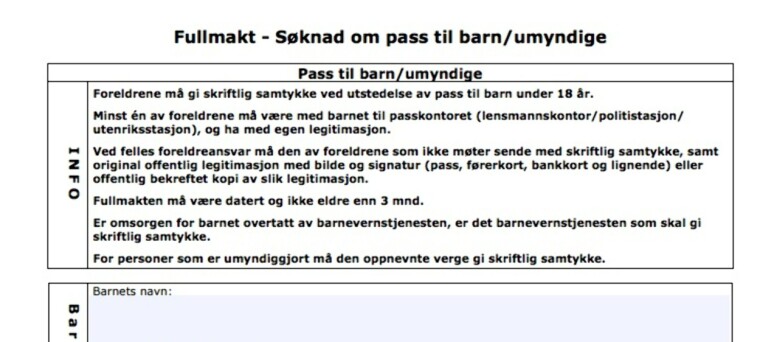 Pass fullmakt barn Pass fullmakt barn