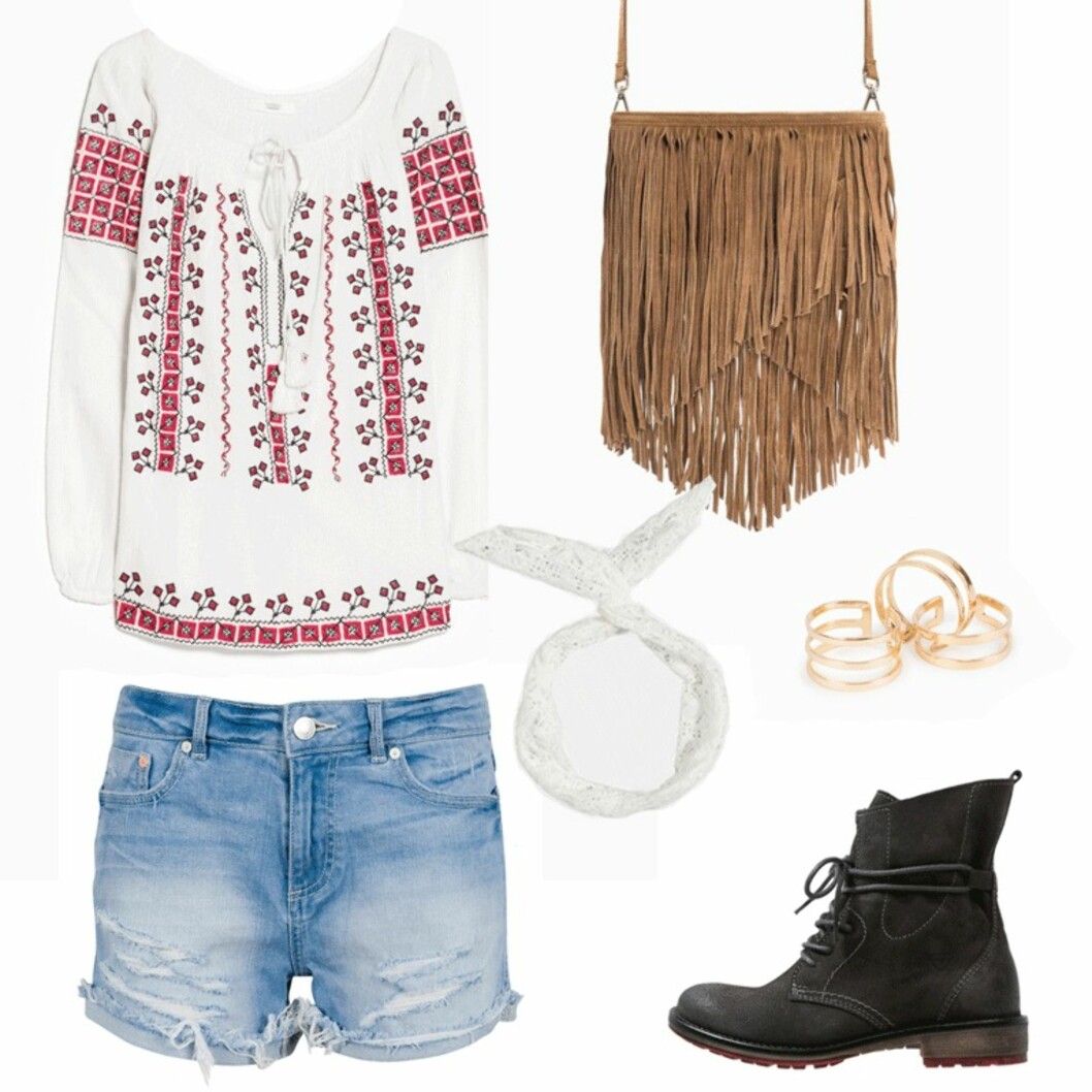 FREDAG: Topp fra Mango, kr 399. Shorts fra Cubus, kr 299. Veske fra Mango, kr 499. Hårbånd fra BikBok, kr 79. Ringer fra Nelly.com, kr 99. Boots fra Tamaris via Zalando.no, kr 1095. Foto: Produsentene, Zalando.no FREDAG: Topp fra Mango, kr 399. Shorts fra Cubus, kr 299. Veske fra Mango, kr 499. Hårbånd fra BikBok, kr 79. Ringer fra Nelly.com, kr 99. Boots fra Tamaris via Zalando.no, kr 1095. Foto: Produsentene, Zalando.no