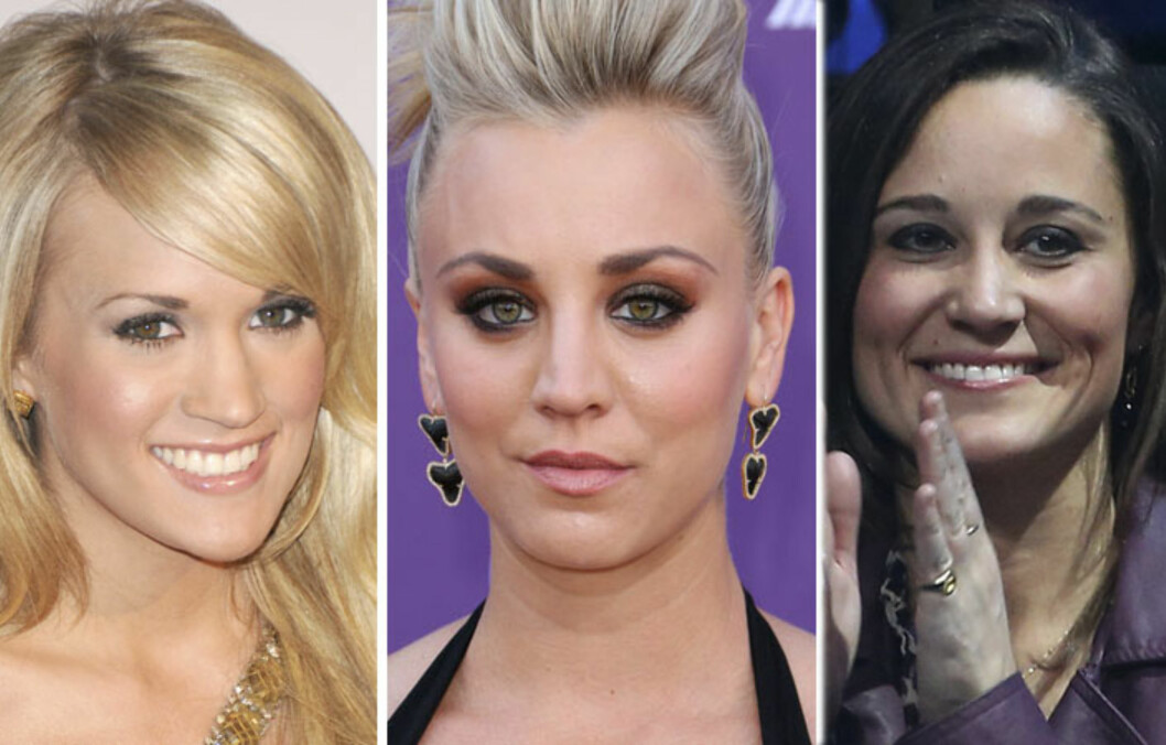 <strong>TVILSOM FORM:</strong> Carrie Underwood, Kaley Cuoco og Pippa Middleton må tåle kritikk for sine rumpetrollaktige øyebryn. Foto: All Over Press <strong>TVILSOM FORM:</strong> Carrie Underwood, Kaley Cuoco og Pippa Middleton må tåle kritikk for sine rumpetrollaktige øyebryn. Foto: All Over Press
