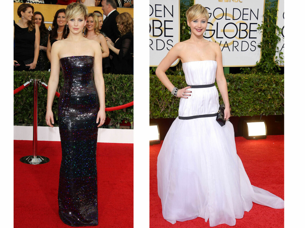 JENNIFER LAWRENCE: Vi holder en knapp på at Lawrence velger en stroppeløs kjole fra Dior. Foto: All Over Press JENNIFER LAWRENCE: Vi holder en knapp på at Lawrence velger en stroppeløs kjole fra Dior. Foto: All Over Press