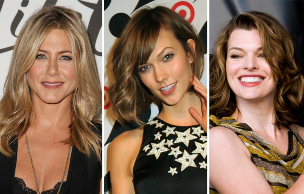 <strong>SKULDERLANGT:</strong> Jennifer Aniston (f.v.), Karlie Kloss og Mila Jovovich. Foto: All Over Press <strong>SKULDERLANGT:</strong> Jennifer Aniston (f.v.), Karlie Kloss og Mila Jovovich. Foto: All Over Press