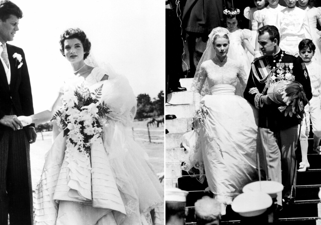 I BRUDEKJOLE FRA OSCAR DE LA RENTA: Da Jackie O. giftet seg med John F. Kennedy i 1953, og Grace Kelly med sin fyrst Rainer i 1956, var det i kjoler signert Oscar de la Renta. Foto: All Over Press I BRUDEKJOLE FRA OSCAR DE LA RENTA: Da Jackie O. giftet seg med John F. Kennedy i 1953, og Grace Kelly med sin fyrst Rainer i 1956, var det i kjoler signert Oscar de la Renta. Foto: All Over Press