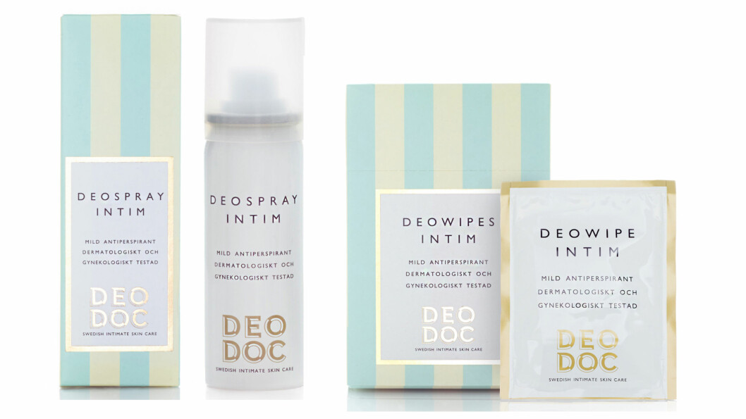 DEODOC: Intimdeodoranten kommer i både spary og våtservietter. Foto: Produsenten DEODOC: Intimdeodoranten kommer i både spary og våtservietter. Foto: Produsenten
