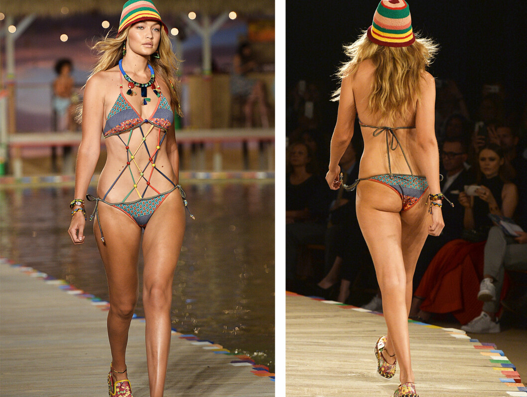 GIGI HADID - EN AV DE NYE SUPERMODELLENE: 20 år gamle Gigi Hadid under visningen til Tommy Hilfiger på New York Fashion Week. Modellen er slank, men har likevel former. Foto: Scanpix GIGI HADID - EN AV DE NYE SUPERMODELLENE: 20 år gamle Gigi Hadid under visningen til Tommy Hilfiger på New York Fashion Week. Modellen er slank, men har likevel former. Foto: Scanpix