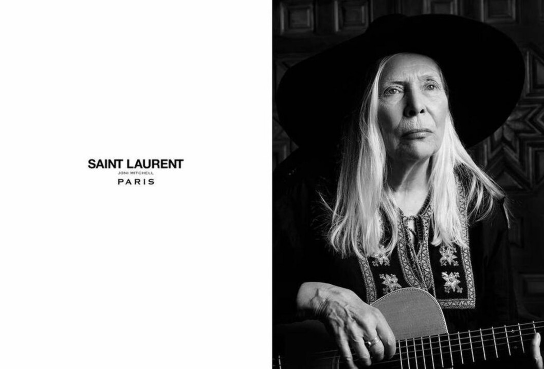 Joni Mitchell for motegiganten Saint Laurent tidligere i år. Foto: Saint Laurent Joni Mitchell for motegiganten Saint Laurent tidligere i år. Foto: Saint Laurent