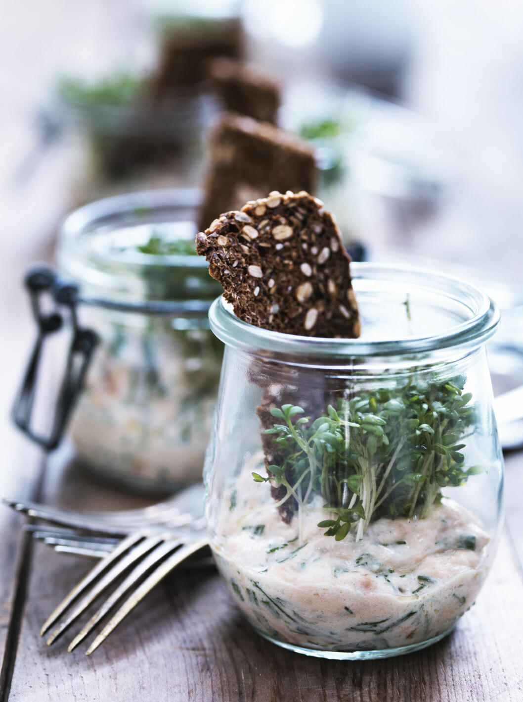 RØK LAKSERILLETT MED URTER: En kald rillette av røkt fisk smaker høysommer. Du kan gjerne lage den med annen røkt fisk også! Foto: Columbus Leth RØK LAKSERILLETT MED URTER: En kald rillette av røkt fisk smaker høysommer. Du kan gjerne lage den med annen røkt fisk også! Foto: Columbus Leth