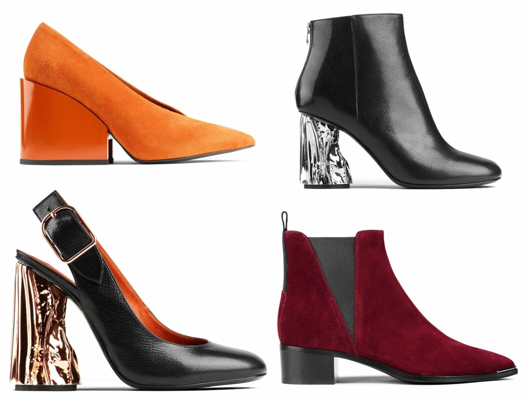 HØSTNYHETENE HOS ACNE: Fargesterke og kule detaljer.
SHOP STILEN: Oransje pumps kr 4095. Pumps med bronsjefarget hær, kr 4595. Ankelboots med søvfarget hæl, kr 5395. Spisse ankelboots i burgunder,kr 3995. Foto: Acne.com HØSTNYHETENE HOS ACNE: Fargesterke og kule detaljer.
SHOP STILEN: Oransje pumps kr 4095. Pumps med bronsjefarget hær, kr 4595. Ankelboots med søvfarget hæl, kr 5395. Spisse ankelboots i burgunder,kr 3995. Foto: Acne.com