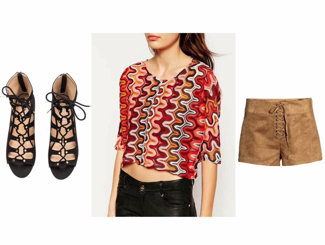 Sko fra H&M, kr 299. Topp fra AX Paris via Asos.com, kr 108. Shorts fra H&M, kr 199. Foto: Produsentene, Asos.com Sko fra H&M, kr 299. Topp fra AX Paris via Asos.com, kr 108. Shorts fra H&M, kr 199. Foto: Produsentene, Asos.com