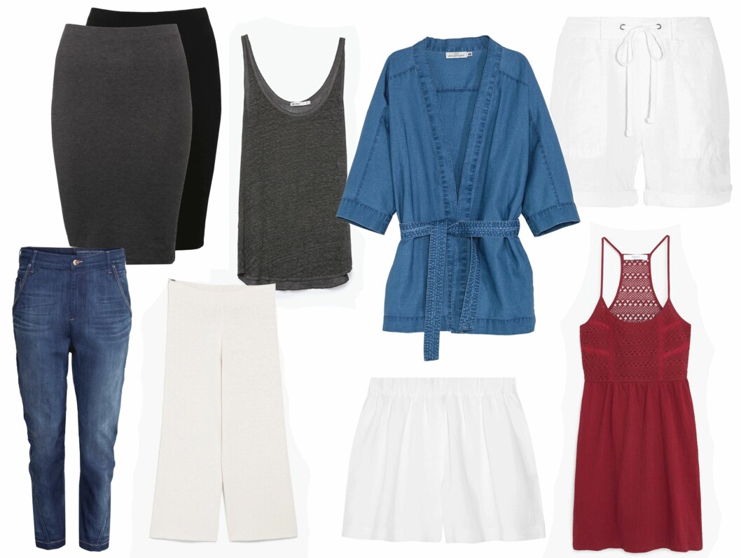 KLÆR I LIN OG BOMULL: Grått og svart skjørt fra Zalando, kr 199. Jeans fra H&M, kr 399. Tank-top fra Zara, kr 79. Hvit bukse fra Mango, kr 149. Kimono fra H&M, kr 399. Hvitt skjørt fra M Missoni via Net-a-porter.com, kr 980. Hvit shorts fra James Perse via Net-a-porter.com, kr 2221. Kjole fra Mango, kr 349. Foto: Produsentene, Net-a-porter.com KLÆR I LIN OG BOMULL: Grått og svart skjørt fra Zalando, kr 199. Jeans fra H&M, kr 399. Tank-top fra Zara, kr 79. Hvit bukse fra Mango, kr 149. Kimono fra H&M, kr 399. Hvitt skjørt fra M Missoni via Net-a-porter.com, kr 980. Hvit shorts fra James Perse via Net-a-porter.com, kr 2221. Kjole fra Mango, kr 349. Foto: Produsentene, Net-a-porter.com