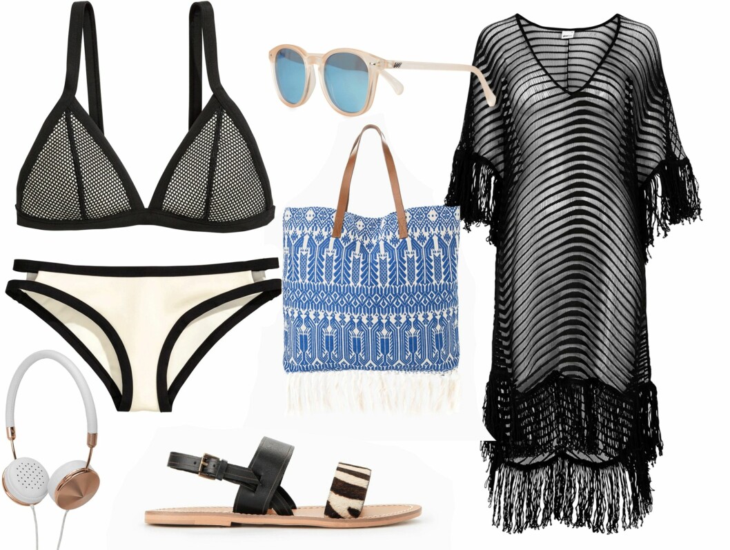 PÅ STRANDEN: Bikinitopp fra H&M, kr 129. Bikinitruse fra H&M, kr 99. Headset fra Frends via Nelly.com, kr 1595. Solbriller fra Le Specs via Nelly.com, kr 549. Veske fra Mango, kr 249. Sandaler fra Mango, kr 199. Kaftan fra Gina Tricot, kr 299. Foto: Produsentene, Nelly.com PÅ STRANDEN: Bikinitopp fra H&M, kr 129. Bikinitruse fra H&M, kr 99. Headset fra Frends via Nelly.com, kr 1595. Solbriller fra Le Specs via Nelly.com, kr 549. Veske fra Mango, kr 249. Sandaler fra Mango, kr 199. Kaftan fra Gina Tricot, kr 299. Foto: Produsentene, Nelly.com