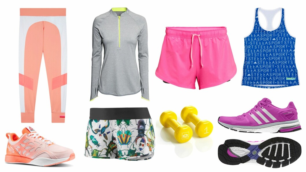 TRENINGSTØY DU VIL ELSKE: Tights fra Stella McCartney for Adidas, kr 450. Joggesko fra Reebok, kr 800. Genser fra H&M, kr 199. Shorts fra Reebok, kr 550. Rosa shorts fra H&M, kr 179. Manualer fra Abilica, kr 149. Topp fra Stella McCartney for Adidas, kr 350. Joggesko fra Adidas, kr 1700. Foto: Produsentene TRENINGSTØY DU VIL ELSKE: Tights fra Stella McCartney for Adidas, kr 450. Joggesko fra Reebok, kr 800. Genser fra H&M, kr 199. Shorts fra Reebok, kr 550. Rosa shorts fra H&M, kr 179. Manualer fra Abilica, kr 149. Topp fra Stella McCartney for Adidas, kr 350. Joggesko fra Adidas, kr 1700. Foto: Produsentene