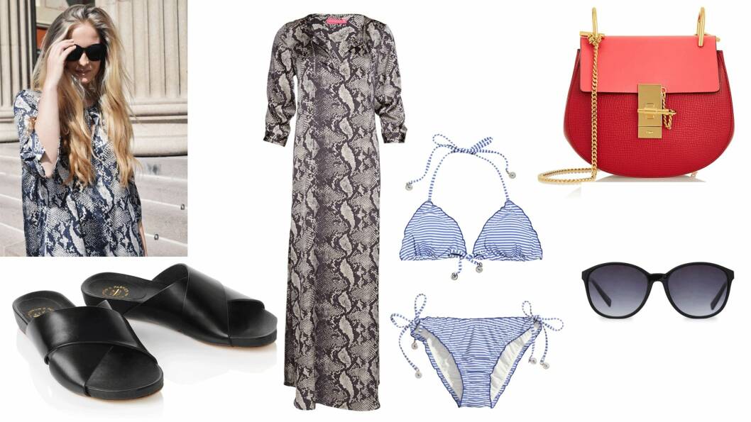 FERIESTILEN: Sko fra ATP Atelier, kr 1600. Kjole fra Lile Of Oslo, kr 990. Bikinitopp fra H&M, kr 129. Bikinitruse fra H&M, kr 99. Veske fra Chloé, ca. kr 11 000. Solbriller fra MQ, kr 149. Foto: produsentene, net-a-porter.com, Nathalie Helgerud FERIESTILEN: Sko fra ATP Atelier, kr 1600. Kjole fra Lile Of Oslo, kr 990. Bikinitopp fra H&M, kr 129. Bikinitruse fra H&M, kr 99. Veske fra Chloé, ca. kr 11 000. Solbriller fra MQ, kr 149. Foto: produsentene, net-a-porter.com, Nathalie Helgerud