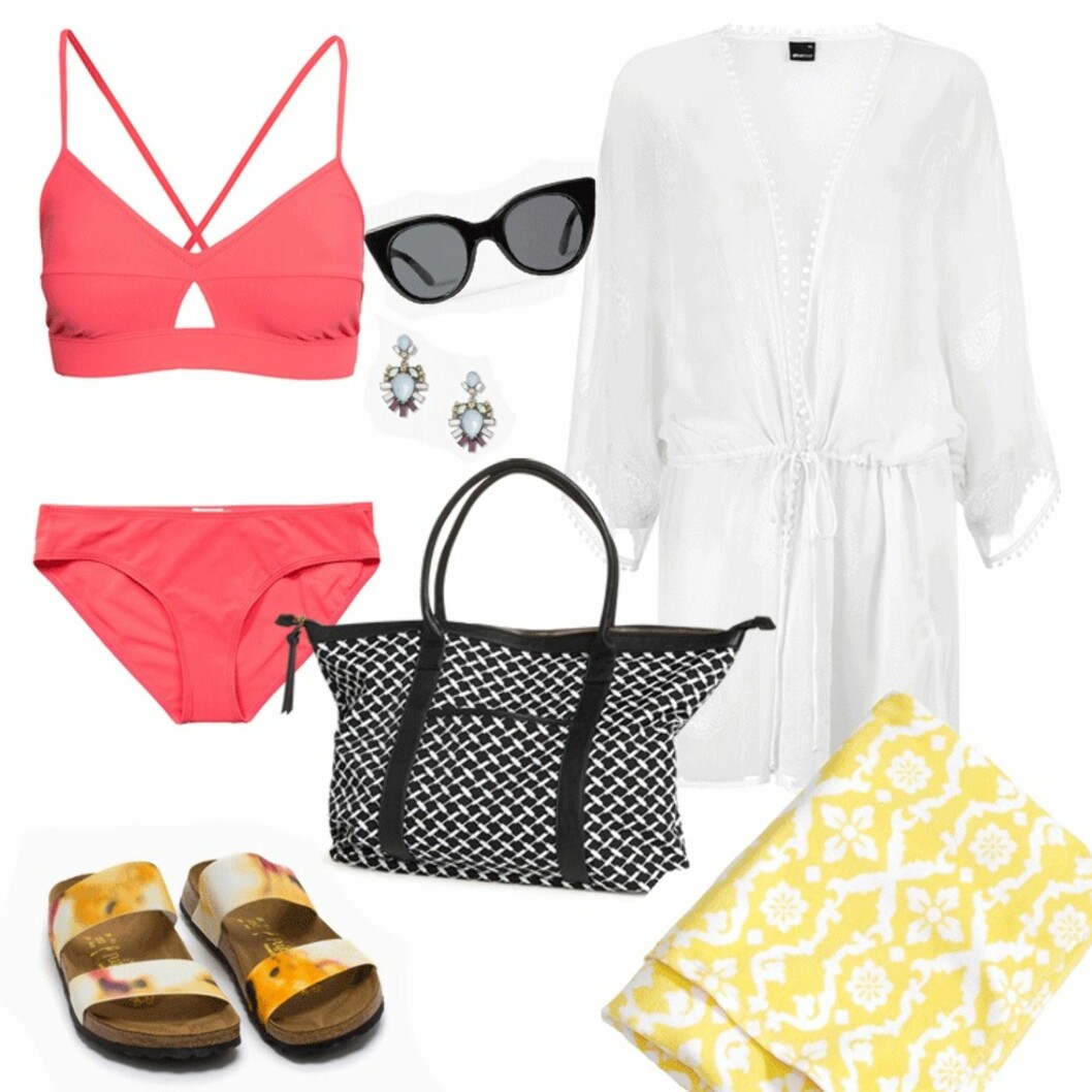 SØNDAG: Bikinisett fra Filippa K via Nelly.com, kr 898. Sandaler fra Birkenstock via Nelly.com, kr 749. Solbriller fra Mango, kr 169. Øredobber fra Mango, kr 99. Bag fra Lindex, kr 299. Strandkjole fra Gina Tricot, kr 299. Badehåndkle fra H&M, kr 99. Foto: Produsentene, Nelly.com SØNDAG: Bikinisett fra Filippa K via Nelly.com, kr 898. Sandaler fra Birkenstock via Nelly.com, kr 749. Solbriller fra Mango, kr 169. Øredobber fra Mango, kr 99. Bag fra Lindex, kr 299. Strandkjole fra Gina Tricot, kr 299. Badehåndkle fra H&M, kr 99. Foto: Produsentene, Nelly.com