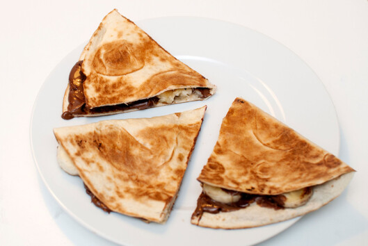 <strong>RASK DESSERT:</strong> Vegetarbloggen.no anbefaler quesadillas av brune bananer. Kjapt og veldig enkelt å lage. Foto: Vegetarbloggen.no <strong>RASK DESSERT:</strong> Vegetarbloggen.no anbefaler quesadillas av brune bananer. Kjapt og veldig enkelt å lage. Foto: Vegetarbloggen.no
