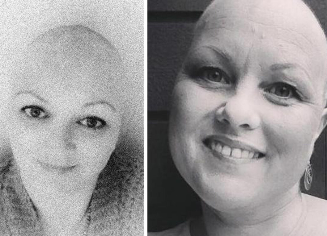 POSTET SKALLET-BILDER: Både Lene Skotte Sørland (t.v.) og Kristin Eidem Fostervold ble diagnostisert med brystkreft og mistet håret etter cellegiftbehandling. Foto: Privat POSTET SKALLET-BILDER: Både Lene Skotte Sørland (t.v.) og Kristin Eidem Fostervold ble diagnostisert med brystkreft og mistet håret etter cellegiftbehandling. Foto: Privat