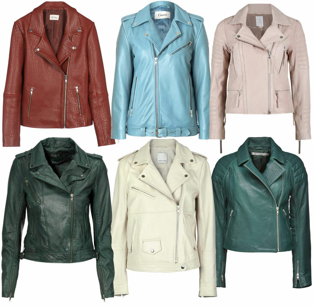 I FARGER SOM GIR OSS GODT HUMØR: I burgunder (kr 6400, American Vintage), lyseblå (kr 4950, Ganni), dus rosa (fra Vivikes), sjøgrønn (kr 1500, Ellos), hvit (kr 5000, Samsøe Samsøe) og grønn (fra Tiger of Sweden). Foto: Produsenter I FARGER SOM GIR OSS GODT HUMØR: I burgunder (kr 6400, American Vintage), lyseblå (kr 4950, Ganni), dus rosa (fra Vivikes), sjøgrønn (kr 1500, Ellos), hvit (kr 5000, Samsøe Samsøe) og grønn (fra Tiger of Sweden). Foto: Produsenter