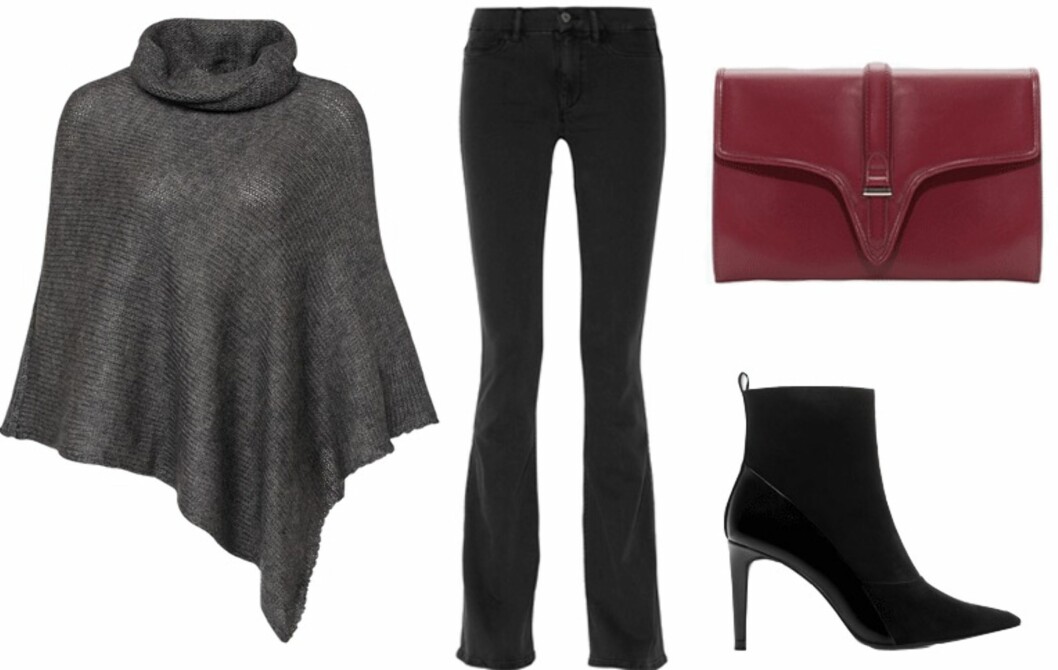 SHOP STILEN: Poncho fra Hannu Knit Project, kr 499. Jeans med sleng fra MiH Jeans via net-a-porter, ca. kr 2290. Clutch fra Zara, kr 259. Skoletter fra Zara, kr 559. Foto: Produsentene, Net-a-porter.com SHOP STILEN: Poncho fra Hannu Knit Project, kr 499. Jeans med sleng fra MiH Jeans via net-a-porter, ca. kr 2290. Clutch fra Zara, kr 259. Skoletter fra Zara, kr 559. Foto: Produsentene, Net-a-porter.com