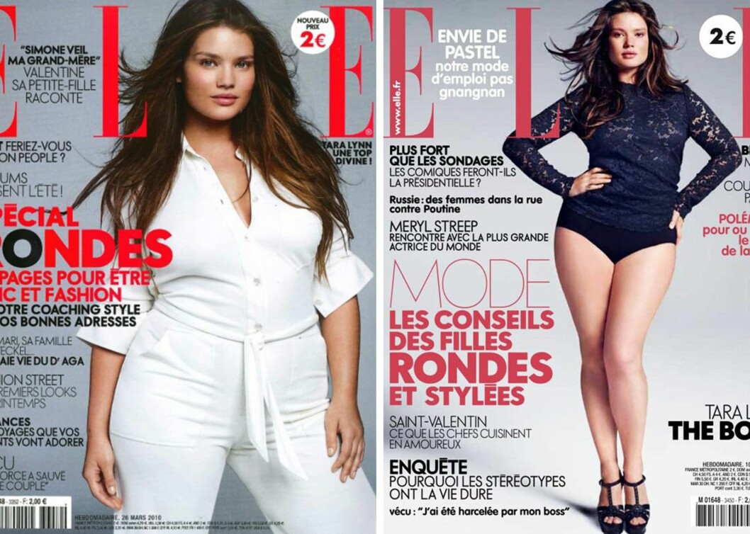 FORMFULL KJEDISMODELL: Tara Lynn på har vært på coveret til franske Elle to ganger - første gang i 2010 og andre gang i 2012. Foto: Faksimile Elle France FORMFULL KJEDISMODELL: Tara Lynn på har vært på coveret til franske Elle to ganger - første gang i 2010 og andre gang i 2012. Foto: Faksimile Elle France