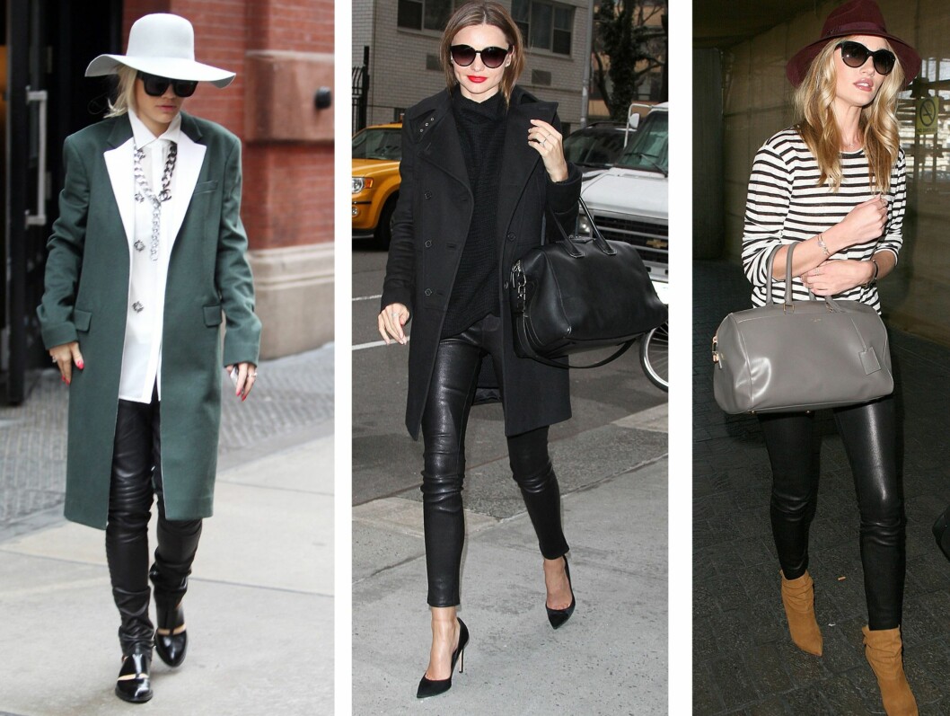 <strong>PUMPS, GROVE ULLGENSERE OG RØFFE FRAKKER ER HOT TIL SKINN/KUNSTSKINN:</strong> Fra venstre Rita Ora, supermodell Miranda Kerr og stilikon Rosie Huntington-Whiteley. Foto: All Over Press <strong>PUMPS, GROVE ULLGENSERE OG RØFFE FRAKKER ER HOT TIL SKINN/KUNSTSKINN:</strong> Fra venstre Rita Ora, supermodell Miranda Kerr og stilikon Rosie Huntington-Whiteley. Foto: All Over Press