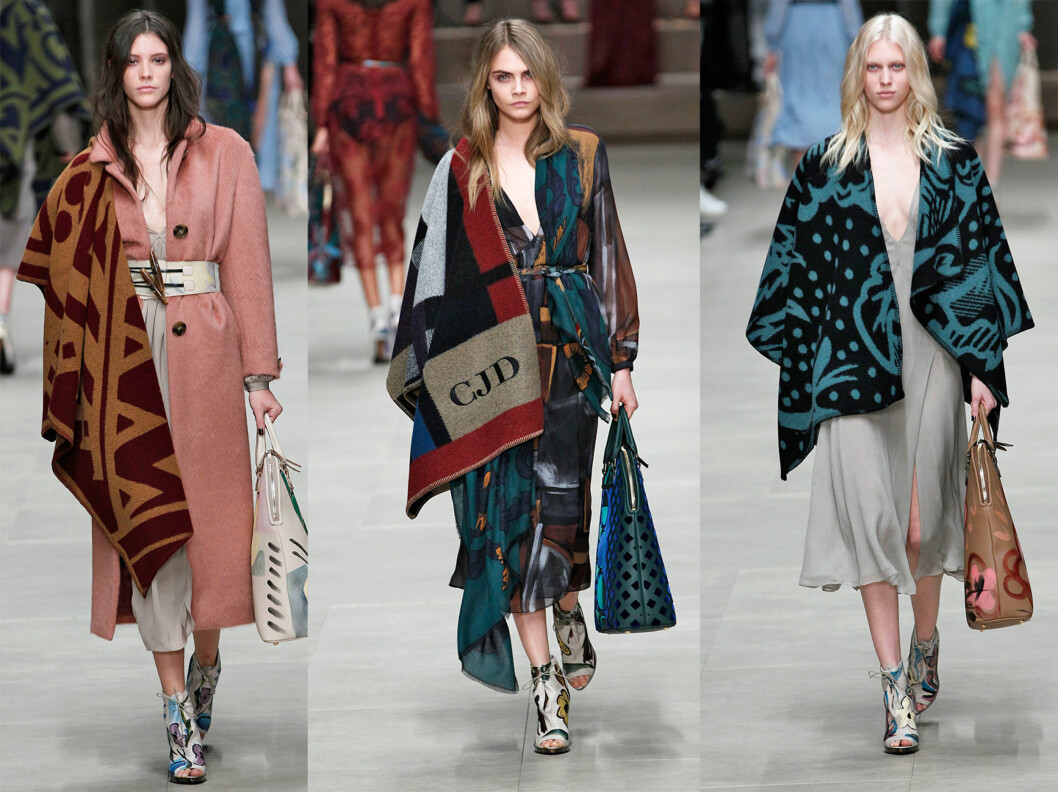 BURBERRY PRORSUM AW14: Det britiske motehuset kledde modellene i delikate silkekjoler og grove pleddinspirerte plagg for høsten 2014. Foto: All Over Press BURBERRY PRORSUM AW14: Det britiske motehuset kledde modellene i delikate silkekjoler og grove pleddinspirerte plagg for høsten 2014. Foto: All Over Press
