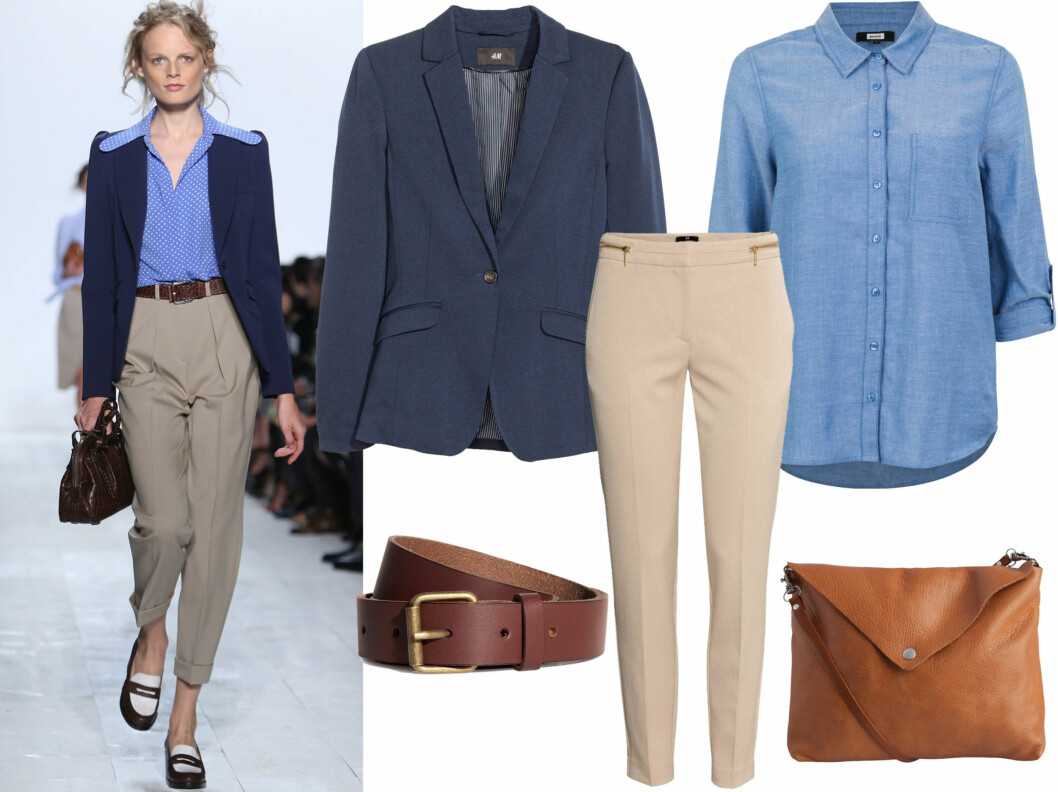 KLASSISK STIL SOM ER PERFEKT PÅ JOBB: Få designere fikser den preppy stilen like perfekt som Michael Kors. Her har vi hermet litt: Blå blazer (kr 300), beige bukse (kr 200) og brunt belte (kr 100, alt fra H&M), lyseblå skjorte (kr 300, Bik Bok) og veske (kr 300, Pieces). Foto: All Over Press/Produsenter KLASSISK STIL SOM ER PERFEKT PÅ JOBB: Få designere fikser den preppy stilen like perfekt som Michael Kors. Her har vi hermet litt: Blå blazer (kr 300), beige bukse (kr 200) og brunt belte (kr 100, alt fra H&M), lyseblå skjorte (kr 300, Bik Bok) og veske (kr 300, Pieces). Foto: All Over Press/Produsenter