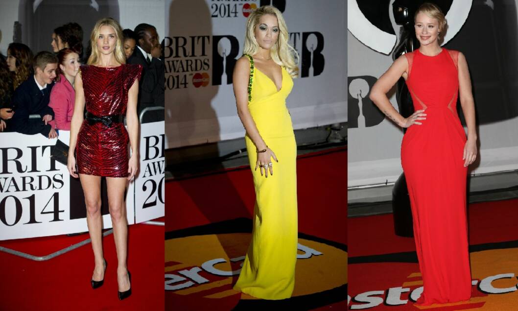 VAKRE: Rosie Huntington-Whiteley i YSL, Rita Ora i Prada og Iggy Azalea i Elie Saab. Foto: All Over Press VAKRE: Rosie Huntington-Whiteley i YSL, Rita Ora i Prada og Iggy Azalea i Elie Saab. Foto: All Over Press