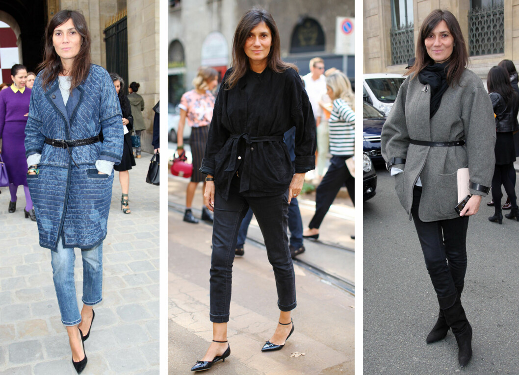 BELTE: Et belte over jakken funker alltid for Vogue-redaktøren Emmanuelle Alt. Foto: All Over Press BELTE: Et belte over jakken funker alltid for Vogue-redaktøren Emmanuelle Alt. Foto: All Over Press