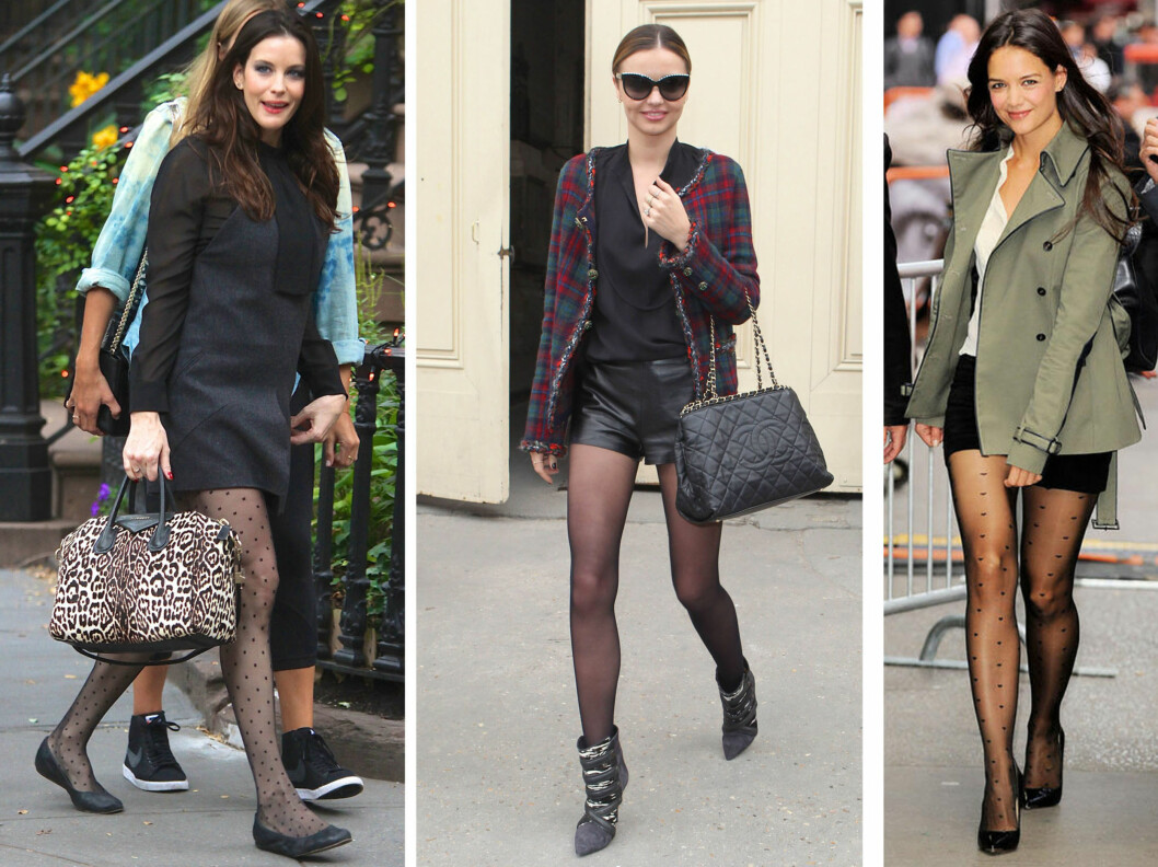 <strong>TYNNE STRØMPER ER BESTANDIG EN SIKKER VINNER:</strong> Stømper med tynn masketetthet gjør antrekket pyntet og elegant. Her ser vi hvordan skuespiller Liv Tyler, supermodell Miranda Kerr og skuespiller Katie Holmes og bruker sine tynne hoser. Foto: All Over Press <strong>TYNNE STRØMPER ER BESTANDIG EN SIKKER VINNER:</strong> Stømper med tynn masketetthet gjør antrekket pyntet og elegant. Her ser vi hvordan skuespiller Liv Tyler, supermodell Miranda Kerr og skuespiller Katie Holmes og bruker sine tynne hoser. Foto: All Over Press