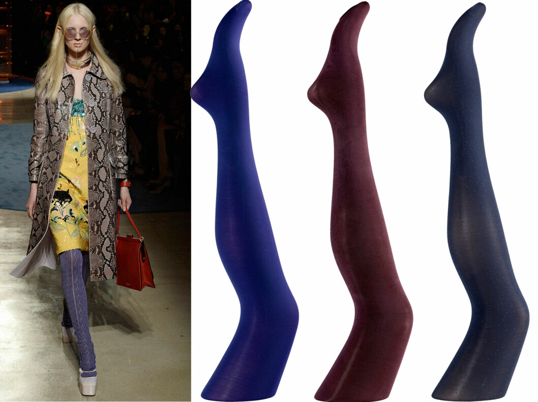 <strong>LILLA BØLGE:</strong> Designeren Miu Miu står bak sesongens store farge - lilla! Ellers tre strømper i ulike lillanyanser (kr 70, Pierre Robert). Foto: All Over Press <strong>LILLA BØLGE:</strong> Designeren Miu Miu står bak sesongens store farge - lilla! Ellers tre strømper i ulike lillanyanser (kr 70, Pierre Robert). Foto: All Over Press