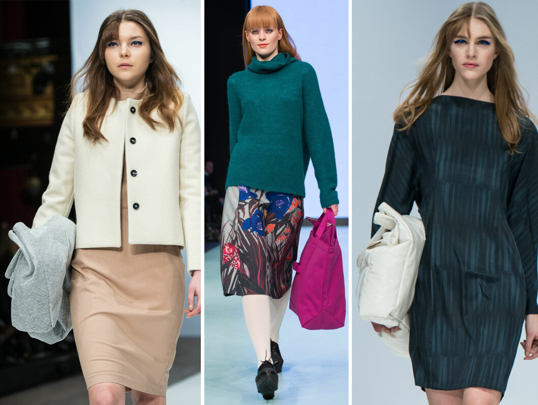 <strong>BYTT UT DEN LILLE:</strong> Til høsten får du endelig plass til litt saker i vesken din igjen. Her viser Carin Wester (høyre og venstre) og Marimekko (i midten) frem sine nyheter under Stockholm Fashion Week. Foto: All Over Press <strong>BYTT UT DEN LILLE:</strong> Til høsten får du endelig plass til litt saker i vesken din igjen. Her viser Carin Wester (høyre og venstre) og Marimekko (i midten) frem sine nyheter under Stockholm Fashion Week. Foto: All Over Press