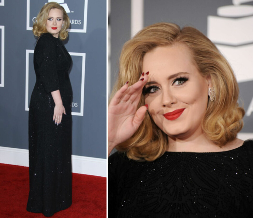 <strong>PALJETTER:</strong> Sangstjerne Adele i svarte paljetter. Foto: All Over Press <strong>PALJETTER:</strong> Sangstjerne Adele i svarte paljetter. Foto: All Over Press