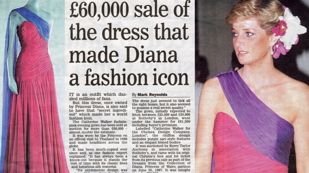 Diana ble kjent som et moteikon. Denne kjolen er designet av Catherine Walker. Diana ble kjent som et moteikon. Denne kjolen er designet av Catherine Walker.