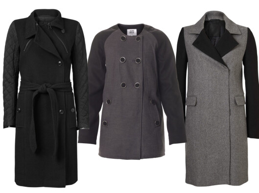 <strong>MED KONTRASTFARGEDE ERMER:</strong> Quiltede ermer (kr 2300, Inwear), kort modell (kr 600, Vero Moda) og grå (kr 2600, Inwear). Foto: Produsentene <strong>MED KONTRASTFARGEDE ERMER:</strong> Quiltede ermer (kr 2300, Inwear), kort modell (kr 600, Vero Moda) og grå (kr 2600, Inwear). Foto: Produsentene