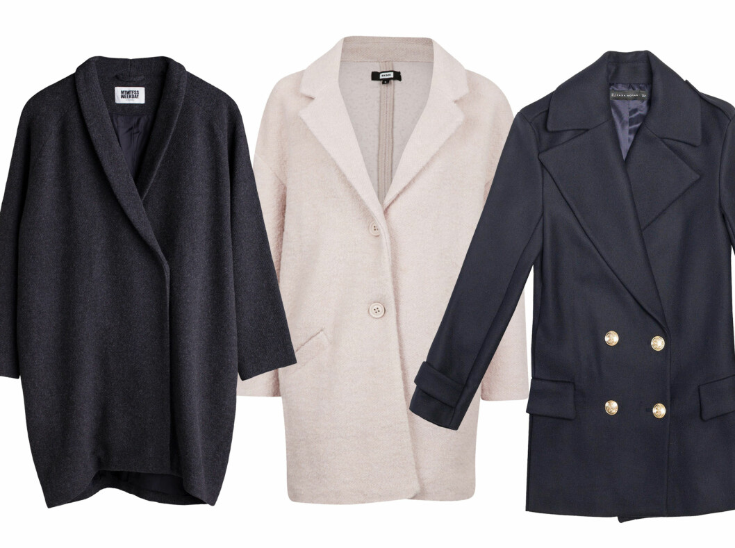 <strong>OVERSIZED:</strong> Sort (kr 1000, Weekday), lys (kr 600, Bik Bok) og med knapper (kr 1395, Zara). Foto: Produsentene <strong>OVERSIZED:</strong> Sort (kr 1000, Weekday), lys (kr 600, Bik Bok) og med knapper (kr 1395, Zara). Foto: Produsentene