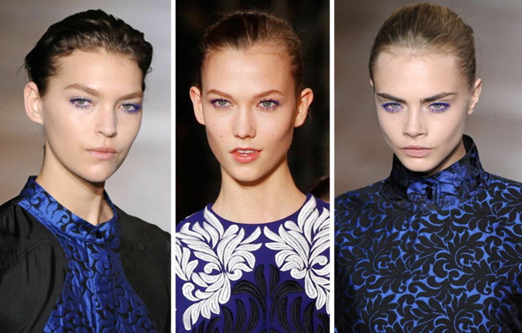 <strong>BLÅ MASCARA:</strong> Hos Stella McCartney fikk den blå øyesminken en litt annen look. Blå mascara kan være en enklere løsning hvis du er ustø på hånden. Prøv dog gjerne å kombinere blå eyeliner og blå mascara. Frisker opp øynene både til hverdag og fest. Foto: All Over Press <strong>BLÅ MASCARA:</strong> Hos Stella McCartney fikk den blå øyesminken en litt annen look. Blå mascara kan være en enklere løsning hvis du er ustø på hånden. Prøv dog gjerne å kombinere blå eyeliner og blå mascara. Frisker opp øynene både til hverdag og fest. Foto: All Over Press