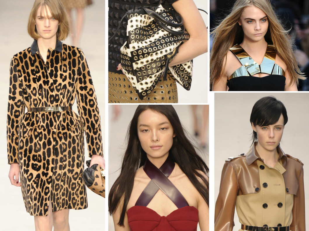 SPENNENDE DETALJER: Leopardmønster,store vesker, gullbelter, nagler, sexy skinn og spennende kjoledetaljer var bare noe av det vi fikk se under mandagens Burberry Prorsum-visning på London Fashion Week. Foto: All Over Press SPENNENDE DETALJER: Leopardmønster,store vesker, gullbelter, nagler, sexy skinn og spennende kjoledetaljer var bare noe av det vi fikk se under mandagens Burberry Prorsum-visning på London Fashion Week. Foto: All Over Press