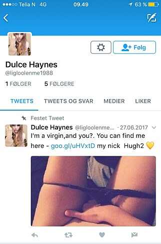 FALSKE PROFILER I FLERE MEDIER: Her skjermdump fra Twitter. FALSKE PROFILER I FLERE MEDIER: Her skjermdump fra Twitter.