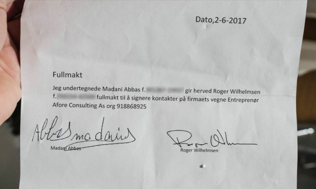 HAR PROKURA: Daglig leder Abbas Madani viser Dagbladet dokumentet som gir Roger Wilhelmsen rett til å inngå avtaler på vegne av Afore Consulting. HAR PROKURA: Daglig leder Abbas Madani viser Dagbladet dokumentet som gir Roger Wilhelmsen rett til å inngå avtaler på vegne av Afore Consulting.