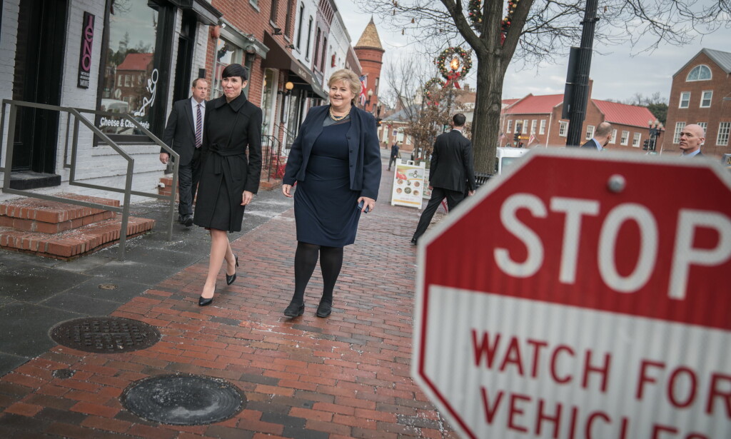 PRESSEGANGE: Statsminister Erna Solberg og utenriksminister Ine Marie Eriksen Søreide og før møtet med USAs president Donald Trump i Washington D.C. Foto: Øistein Norum Monsen/Dagbladet PRESSEGANGE: Statsminister Erna Solberg og utenriksminister Ine Marie Eriksen Søreide og før møtet med USAs president Donald Trump i Washington D.C. Foto: Øistein Norum Monsen/Dagbladet