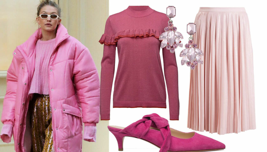 SHOPPING: Gigi Hadid har dukket opp i flere rosa antrekk den siste tiden. Vi lar oss gjerne inspirere! FOTO: NTB Scanpix, produsentene SHOPPING: Gigi Hadid har dukket opp i flere rosa antrekk den siste tiden. Vi lar oss gjerne inspirere! FOTO: NTB Scanpix, produsentene