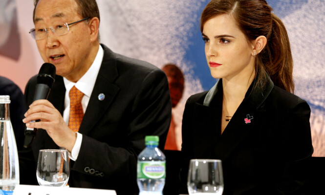 LIKESTILLING: Her er Emma Watson sammen med FNs generalsekretær Ban Ki-moon under møtet i Millennium Development Goals Advocacy Group i Davos i Sveits. FOTO: NTB Scanpix LIKESTILLING: Her er Emma Watson sammen med FNs generalsekretær Ban Ki-moon under møtet i Millennium Development Goals Advocacy Group i Davos i Sveits. FOTO: NTB Scanpix