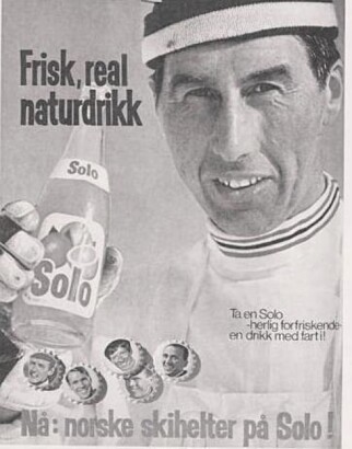 NATURLIG REKLAME: Dagens skiløpere reklamerer for energidrikker, mens på 1960- og 70-tallet var Solo sponsor for norske skihelter. På bildet er det skiløperen Harald Grønningen som poserer. Han vant fem OL-medaljer og to VM-medaljer. NATURLIG REKLAME: Dagens skiløpere reklamerer for energidrikker, mens på 1960- og 70-tallet var Solo sponsor for norske skihelter. På bildet er det skiløperen Harald Grønningen som poserer. Han vant fem OL-medaljer og to VM-medaljer.