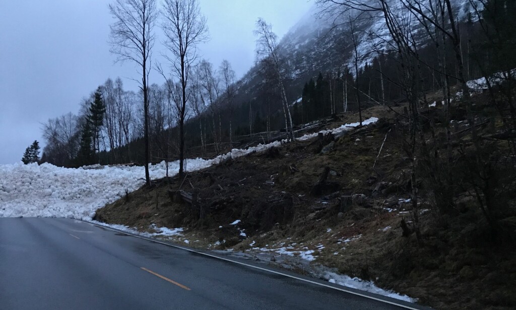 BRATT TERRENG: Det er bratte fjellsider på E39 langs Hornindalsvatnet i Sogn og Fjordane. I tillegg har området blitt rammet av mye nedbør det siste døgnet. Foto: Marte Bjørlo BRATT TERRENG: Det er bratte fjellsider på E39 langs Hornindalsvatnet i Sogn og Fjordane. I tillegg har området blitt rammet av mye nedbør det siste døgnet. Foto: Marte Bjørlo