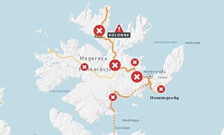 STENGTE VEIER: Siden fredag har flere veier på Magerøya vært stengt. Foto: Vegvesnet STENGTE VEIER: Siden fredag har flere veier på Magerøya vært stengt. Foto: Vegvesnet