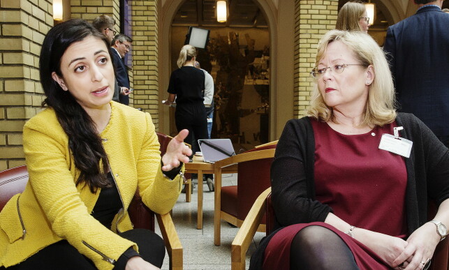 PÅ STORTINGET: Aps Hadia Tajik og LOs Trude Tinnlund, leder for arbeidet mot sosial dumping.
Foto: Henning Lillegård / Dagbladet . PÅ STORTINGET: Aps Hadia Tajik og LOs Trude Tinnlund, leder for arbeidet mot sosial dumping.
Foto: Henning Lillegård / Dagbladet .